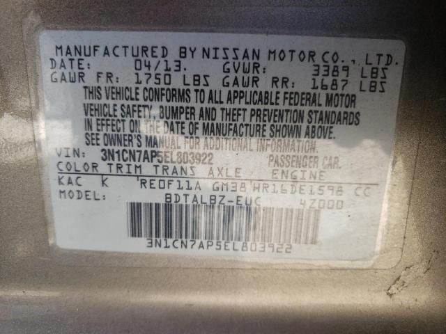 Photo 10 from auction – 2014 NISSAN VERSA S with VIN 3N1CN7AP5EL803922