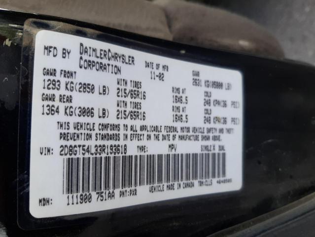 Photo 10 from auction – 2003 DODGE GRAND CARA with VIN 2D8GT54L33R193618