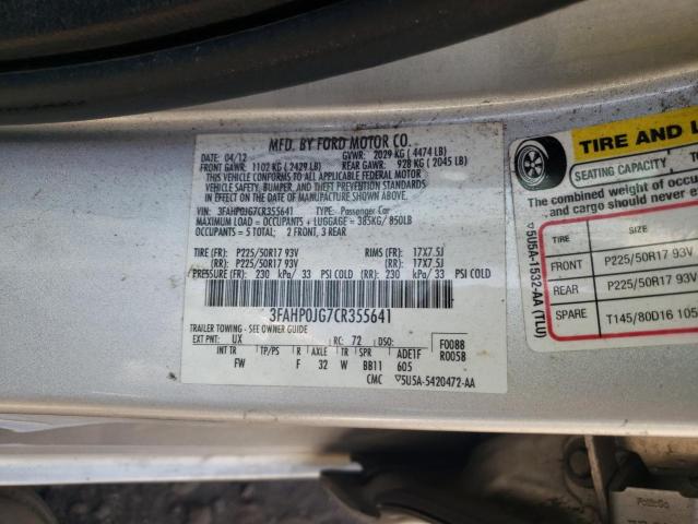 Photo 10 from auction – 2012 FORD FUSION SEL with VIN 3FAHP0JG7CR355641