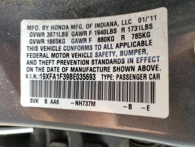 Photo 10 from auction – 2011 HONDA CIVIC VP with VIN 19XFA1F39BE035693