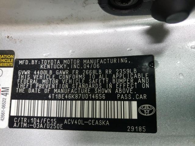 Photo 10 from auction – 2007 TOYOTA CAMRY with VIN 4T1BE46K87U014656