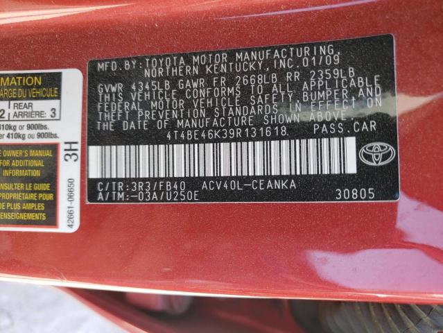Photo 10 from auction – 2009 TOYOTA CAMRY BASE with VIN 4T4BE46K39R131618