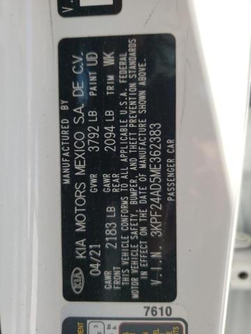 Photo 10 from auction – 2021 KIA FORTE FE with VIN 3KPF24AD5ME362383