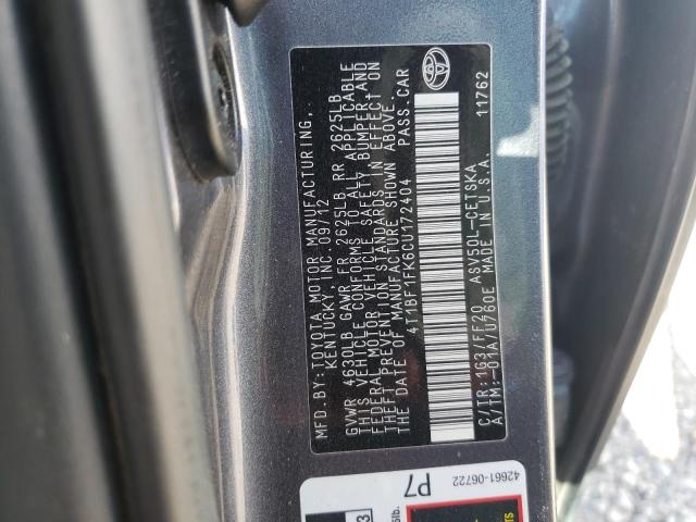Photo 10 from auction – 2012 TOYOTA CAMRY BASE with VIN 4T1BF1FK6CU172404