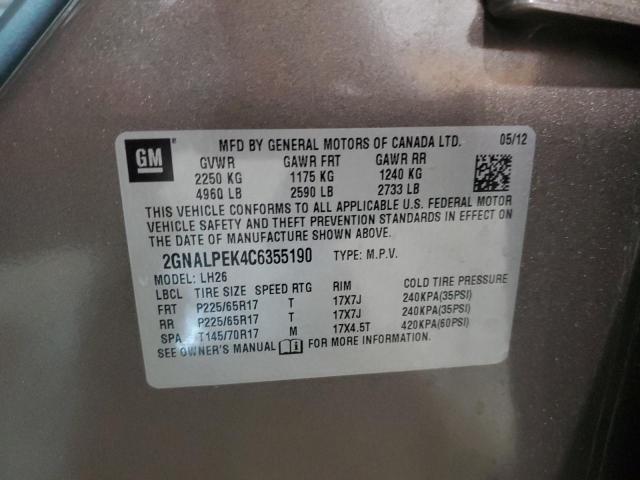 Photo 10 from auction – 2012 CHEVROLET EQUINOX LT with VIN 2GNALPEK4C6355190