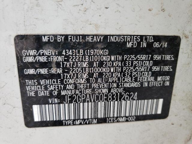 Photo 10 from auction – 2014 SUBARU XV CROSSTR with VIN JF2GPAVC0E8312624