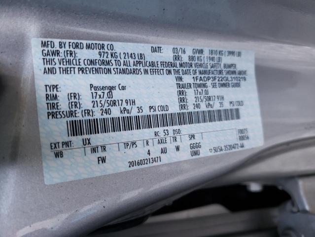 Photo 10 from auction – 2016 FORD FOCUS SE with VIN 1FADP3F22GL310219