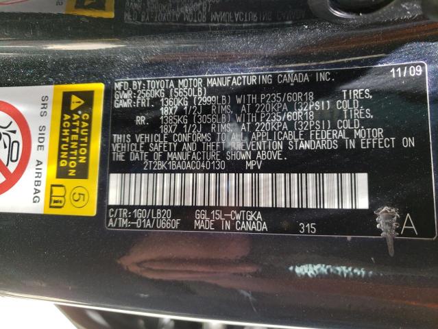 Photo 10 from auction – 2010 LEXUS RX 350 with VIN 2T2BK1BA0AC040130