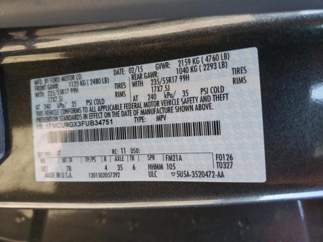 Photo 10 from auction – 2015 FORD ESCAPE SE with VIN 1FMCU9GX3FUB34751