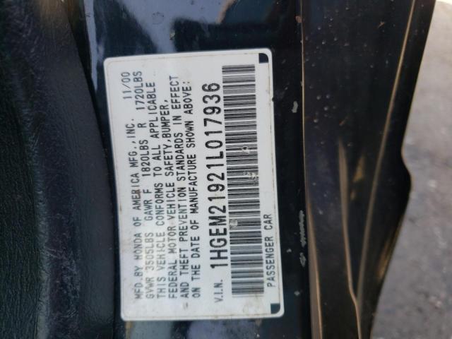 Photo 10 from auction – 2001 HONDA CIVIC SI with VIN 1HGEM21921L017936
