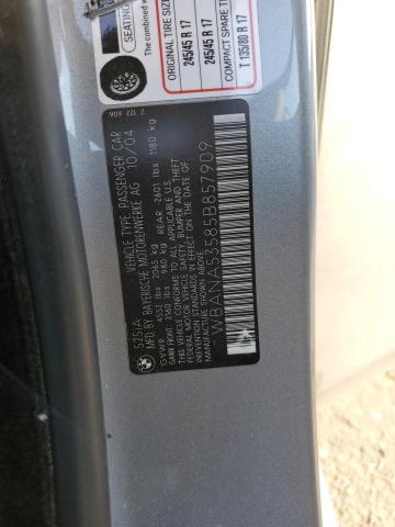 Photo 10 from auction – 2005 BMW 525 I with VIN WBANA53585B857909