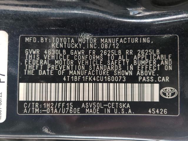 صورة رقم 10 من المزاد - 2012 TOYOTA CAMRY BASE مع VIN 4T1BF1FK4CU160073