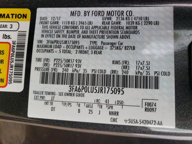 Photo 10 from auction – 2018 FORD FUSION SE with VIN 3FA6P0LU5JR175095