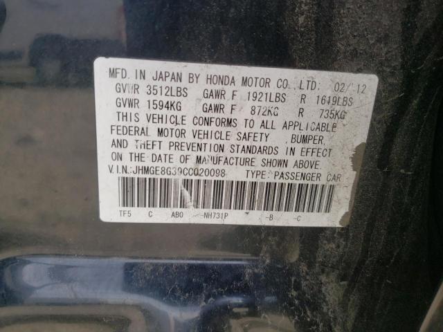 Photo 10 from auction – 2012 HONDA FIT with VIN JHMGE8G39CC020098