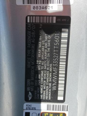 Photo 10 from auction – 2007 MINI COOPER with VIN WMWMF33527TT56013