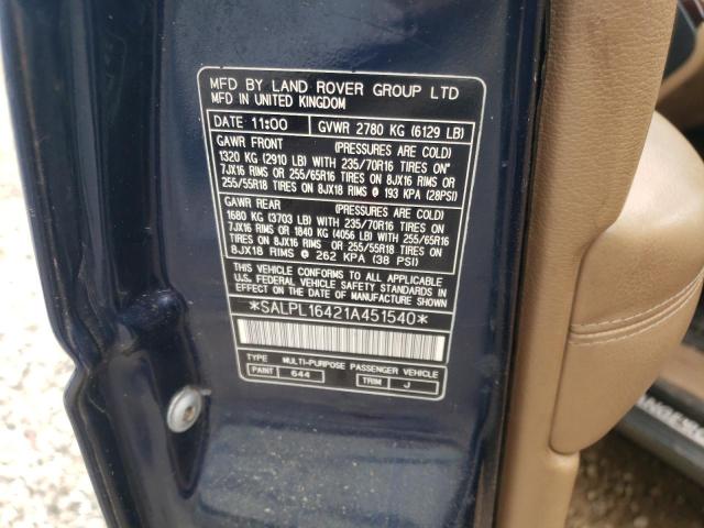 Photo 10 from auction – 2001 LAND ROVER RANGE ROVE with VIN SALPL16421A451540