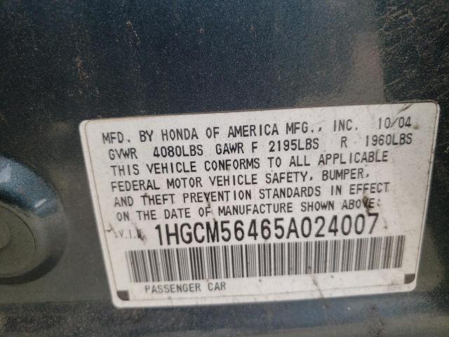 Photo 10 from auction – 2005 HONDA ACCORD with VIN 1HGCM56465A024007