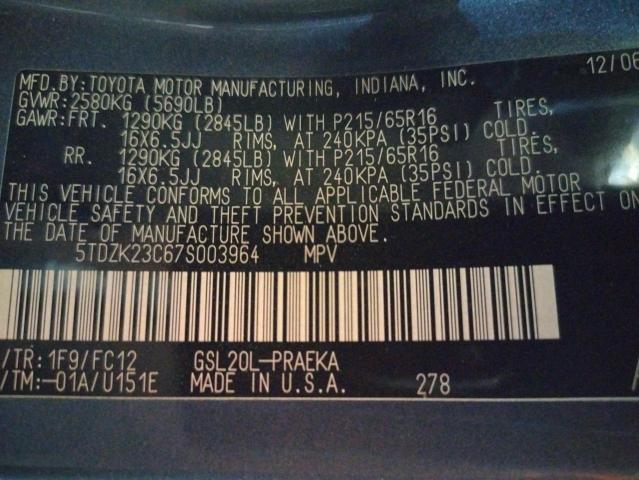 Photo 10 from auction – 2007 TOYOTA SIENNA CE with VIN 5TDZK23C67S003964
