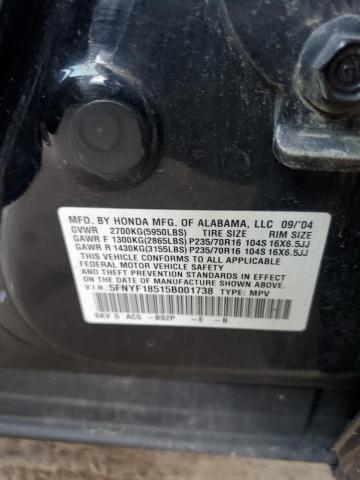 Photo 10 from auction – 2005 HONDA PILOT EXL with VIN 5FNYF18515B001738