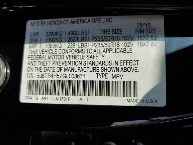 Photo 10 from auction – 2016 ACURA RDX TECHNO with VIN 5J8TB4H57GL008671