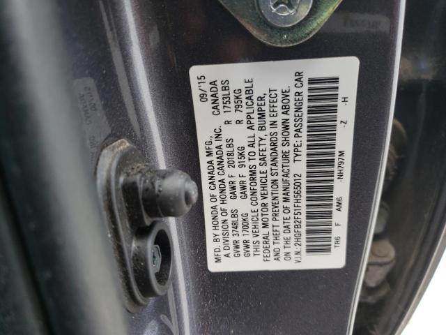 Photo 10 from auction – 2015 HONDA CIVIC LX with VIN 2HGFB2F51FH565012