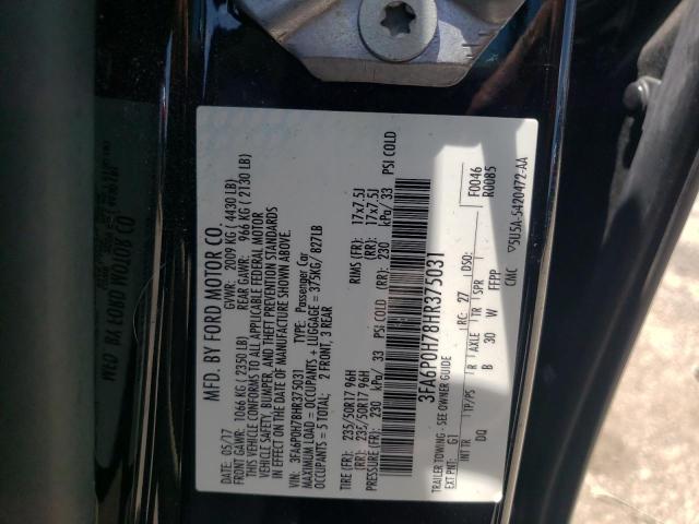 Photo 10 from auction – 2017 FORD FUSION SE with VIN 3FA6P0H78HR375031