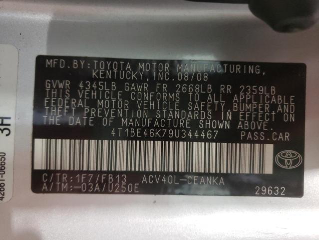 Photo 10 from auction – 2009 TOYOTA CAMRY BASE with VIN 4T1BE46K79U344467