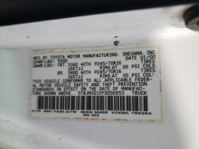 Photo 10 from auction – 2000 TOYOTA TUNDRA with VIN 5TBJN3213YS056853