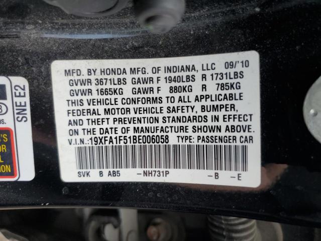 Photo 10 from auction – 2011 HONDA CIVIC LX with VIN 19XFA1F51BE006058