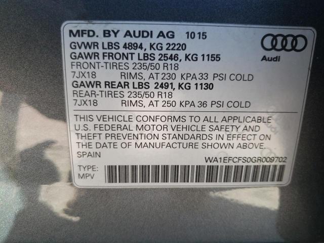 Photo 10 from auction – 2016 AUDI Q3 PREMIUM with VIN WA1EFCFS0GR009702