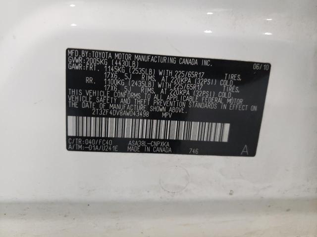 Photo 10 from auction – 2010 TOYOTA RAV4 with VIN 2T3ZF4DV8AW043498