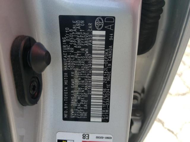 Foto 10 de la subasta – 2010 TOYOTA COROLLA BA con VIN 2T1BU4EE7AC340097