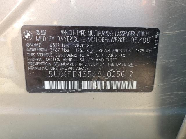 Photo 10 from auction – 2008 BMW X5 3.0I with VIN 5UXFE43568L023012