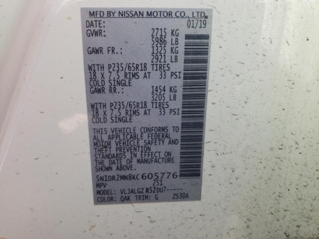 Photo 10 from auction – 2019 NISSAN PATHFINDER with VIN 5N1DR2MN8KC605776