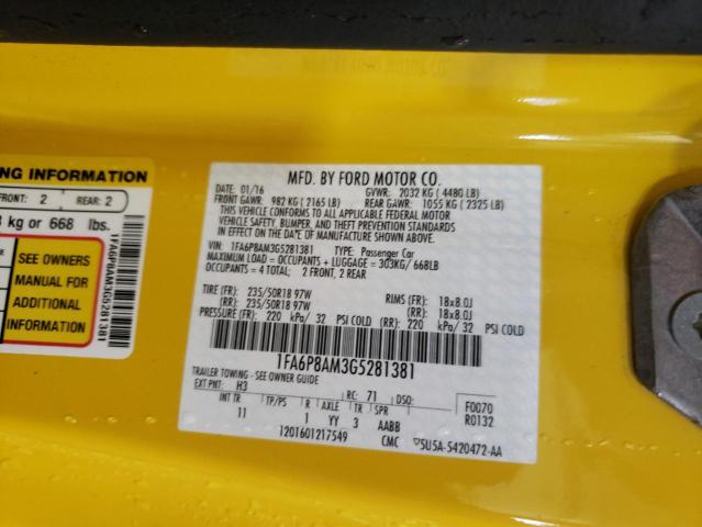 Photo 10 from auction – 2016 FORD MUSTANG with VIN 1FA6P8AM3G5281381