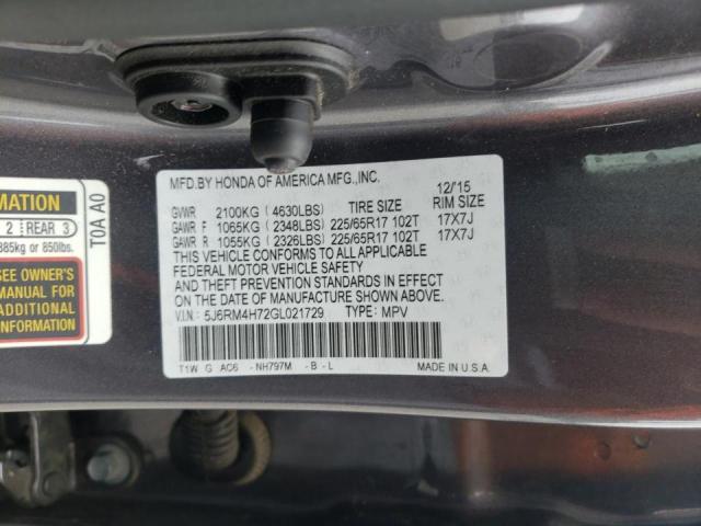 Photo 10 from auction – 2016 HONDA CR-V EXL with VIN 5J6RM4H72GL021729
