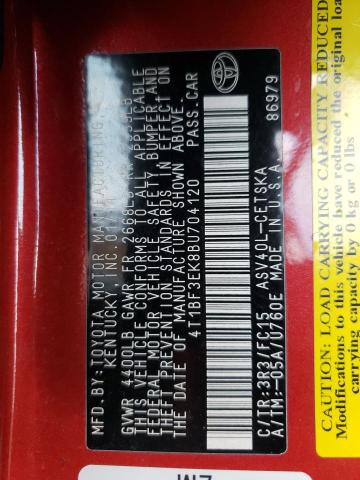 Photo 10 from auction – 2011 TOYOTA CAMRY BASE with VIN 4T1BF3EK8BU704120