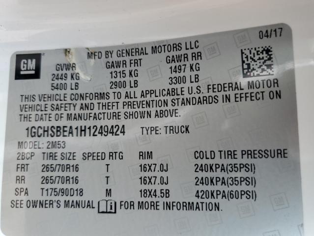 Photo 10 from auction – 2017 CHEVROLET COLORADO with VIN 1GCHSBEA1H1249424