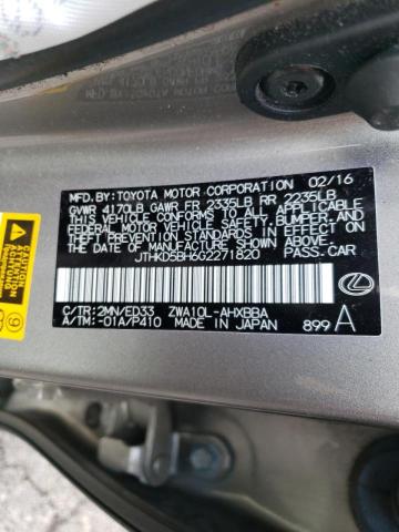 Photo 10 from auction – 2016 LEXUS CT 200 with VIN JTHKD5BH6G2271820