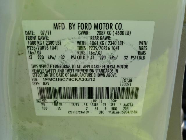Photo 10 from auction – 2012 FORD ESCAPE XLS with VIN 1FMCU9C79CKA30312