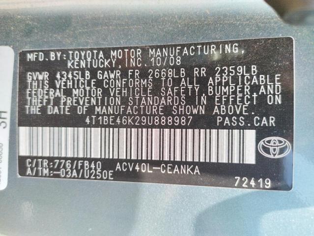 Photo 10 from auction – 2009 TOYOTA CAMRY BASE with VIN 4T1BE46K29U888987