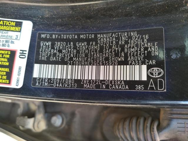 Photo 10 from auction – 2016 TOYOTA COROLLA L with VIN 2T1BURHE2GC615926