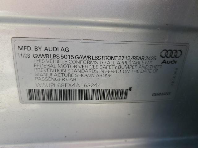 Photo 10 from auction – 2004 AUDI S4 with VIN WAUPL68EX4A163244