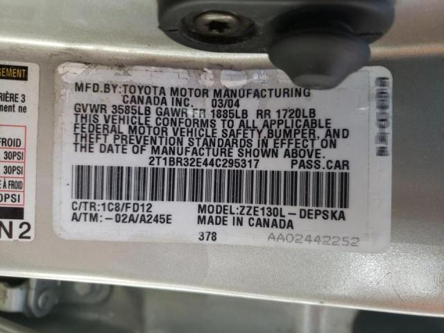 Photo 10 from auction – 2004 TOYOTA COROLLA CE with VIN 2T1BR32E44C295317