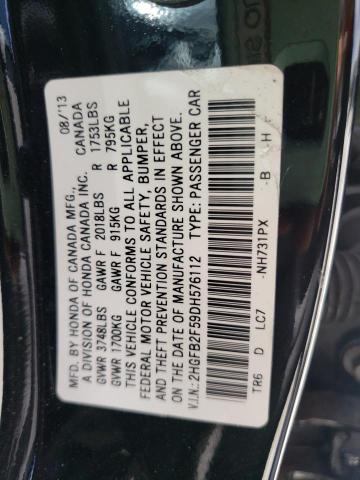 Photo 10 from auction – 2013 HONDA CIVIC LX with VIN 2HGFB2F59DH576112