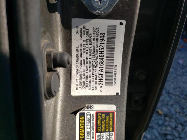 Photo 10 from auction – 2006 HONDA CIVIC EX with VIN 2HGFA16846H521948