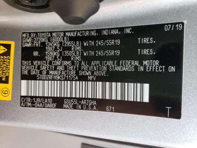 Photo 10 from auction – 2019 TOYOTA HIGHLANDER with VIN 5TDDZRFH9KS711754