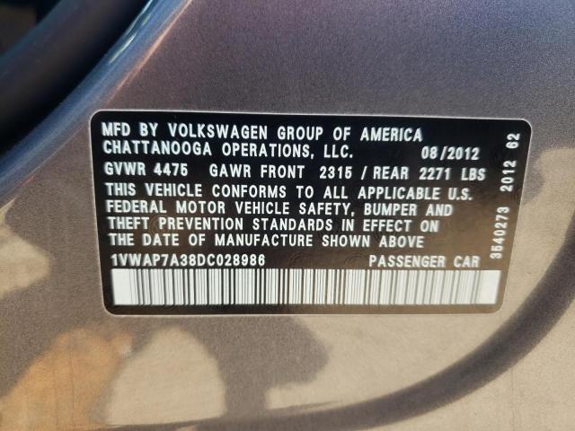Photo 10 from auction – 2013 VOLKSWAGEN PASSAT S with VIN 1VWAP7A38DC028986