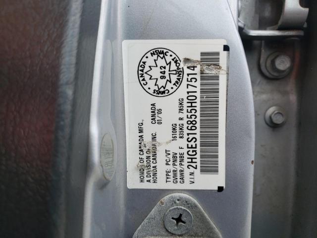 Photo 10 from auction – 2005 HONDA CIVIC EX with VIN 2HGES16855H017514