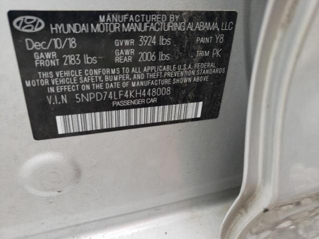 Photo 10 from auction – 2019 HYUNDAI ELANTRA SE with VIN 5NPD74LF4KH448008